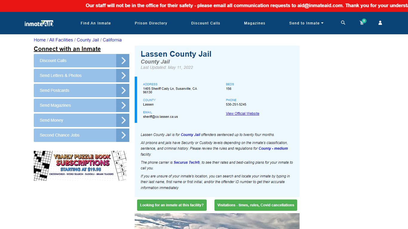 Lassen County Jail - Inmate Locator - Susanville, CA